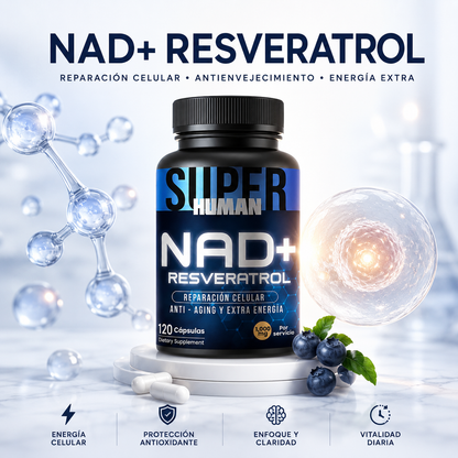 NAD + Resveratrol - Cápsulas de Reparación Celular Antienvejecimiento y Energía Extra.